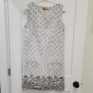 Vintage India White and Brown Sleeveless Dress